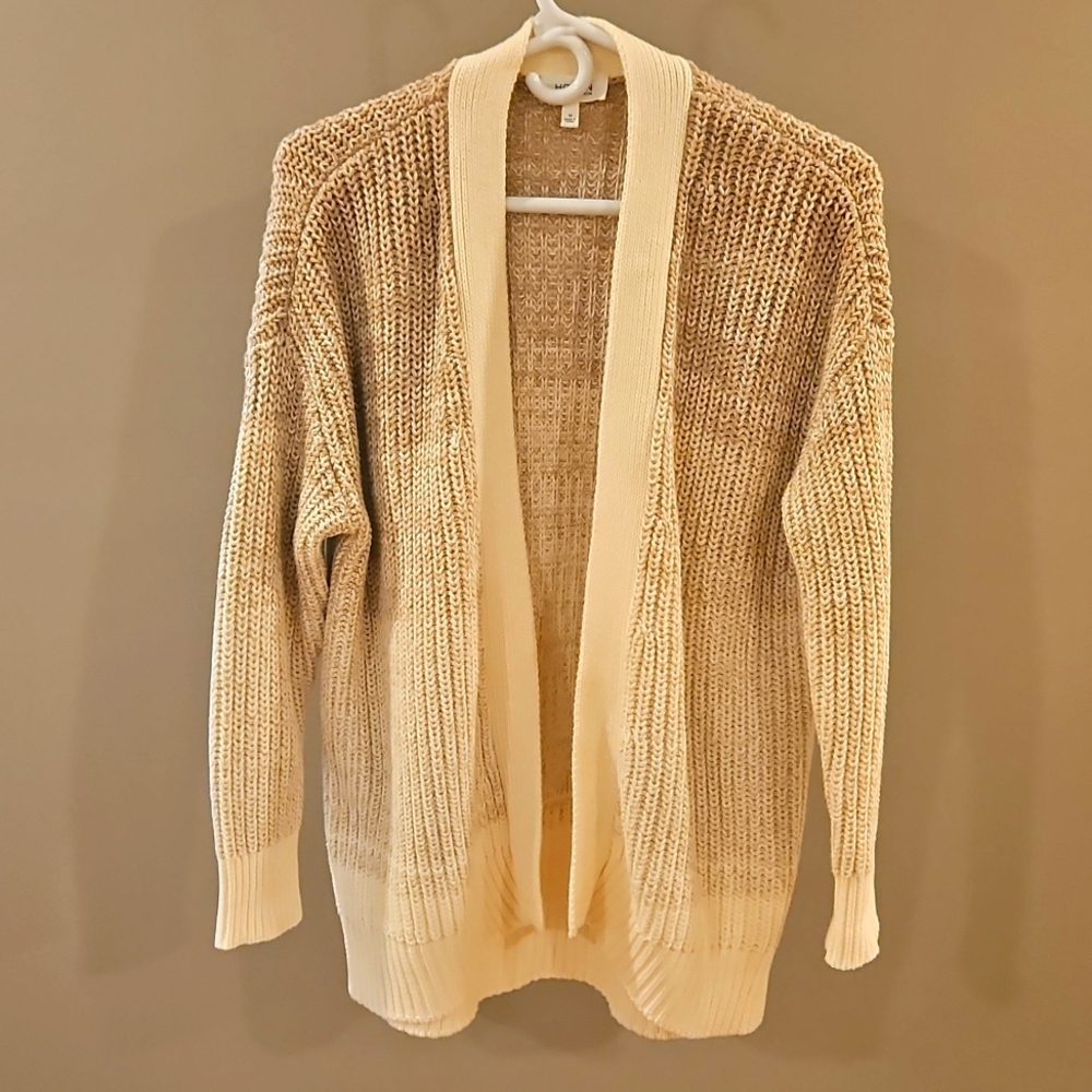 Cream and Tan Open Front Cardigan